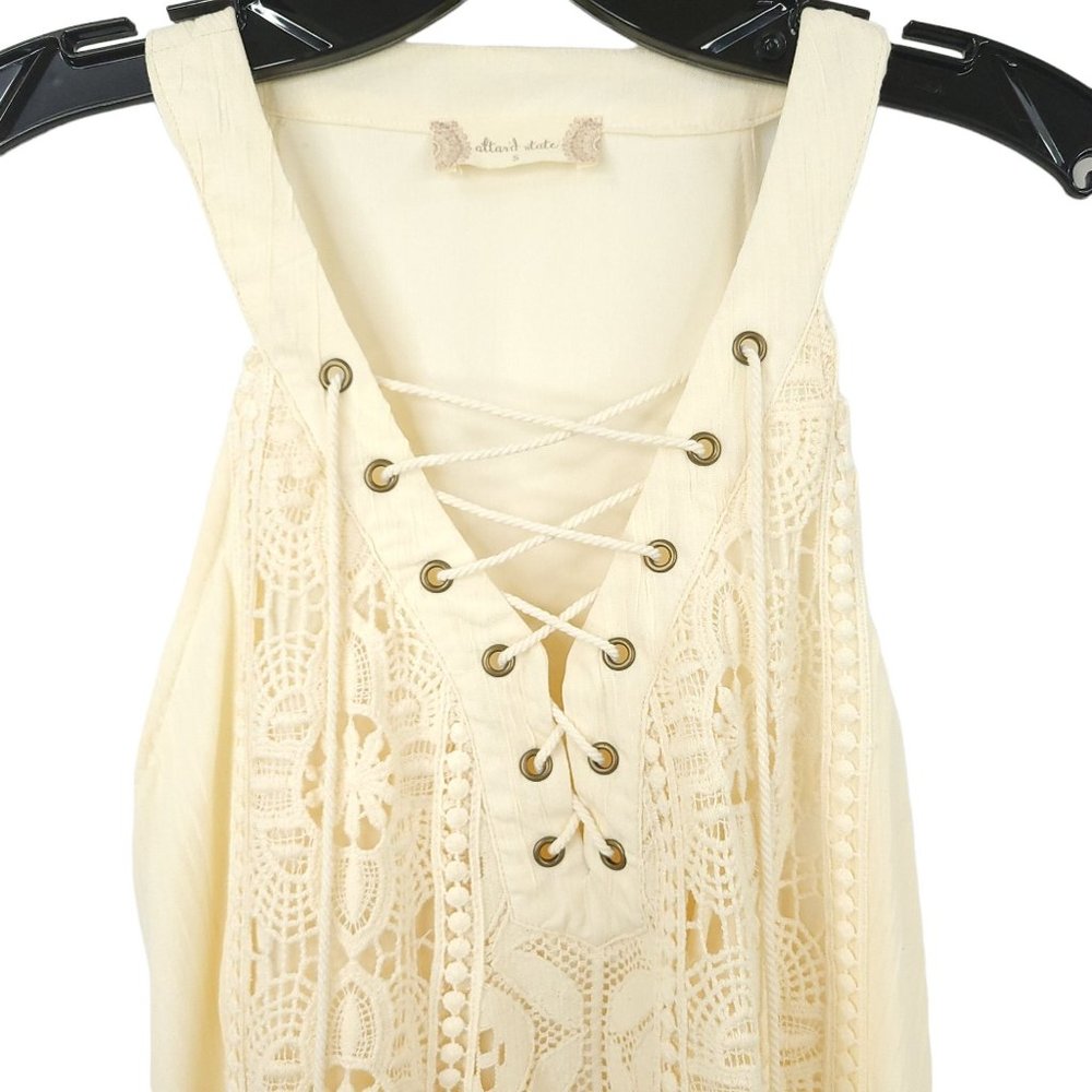 Altard State Lace MIni Dress Womens Size S Lined Sleeveless Fringe Boho Cream - Picture 3 of 14